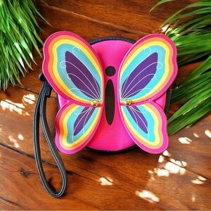 BETSEY JOHNSON Butterfly Wristlet - Pink & Rainbow Applique